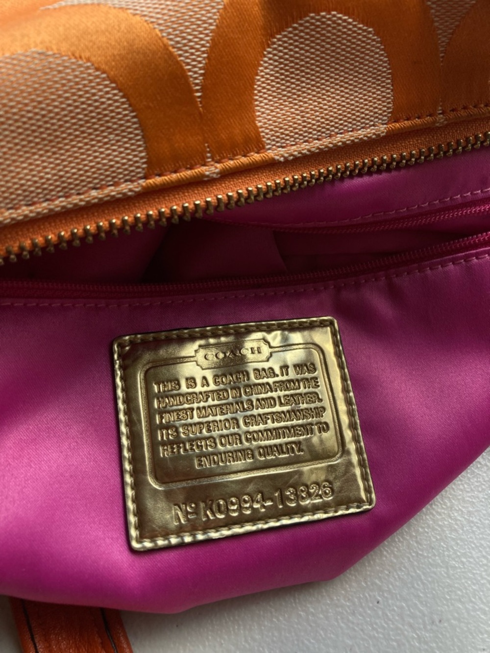 Coach Poppy Orange Signature Print Large Zipper Top Tote Bag 2009 KO994 13826 - Picture 12 of 17